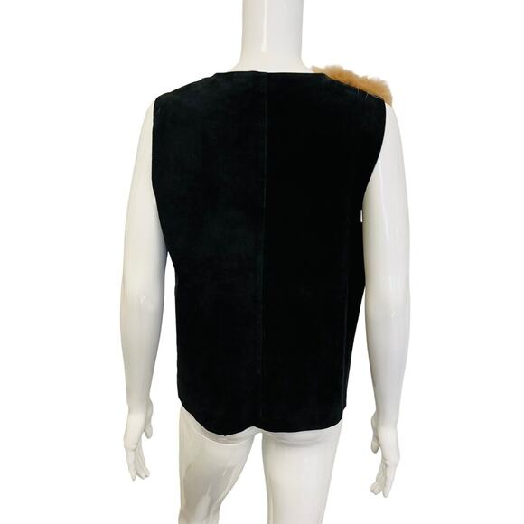 ALBERTO MAKALI Black/Brown 100% Fox Fur And Suede Sleeveless Jacket Size L - Picture 3 of 5